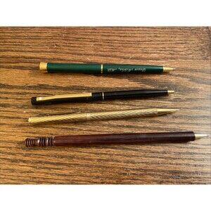 Vintage Garland  Bubble Top Wood Ballpoint Gold Metal Pen Lot 4 Keftab MD